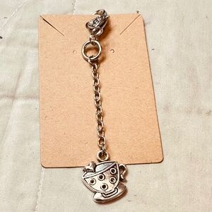 Silver Tone Coffee Cup Bag Charm/Zipper Charm w/Lobster Claw Clasp